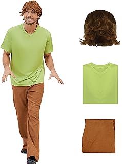 Mens Classic Movie Costume Shirt Pants Set with Wig Adult Halloween Cosplay Outfits Fancy Dress Suit