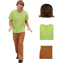 Mens Classic Movie Costume Shirt Pants Set with Wig Adult Halloween Cosplay Outfits Fancy Dress Suit
