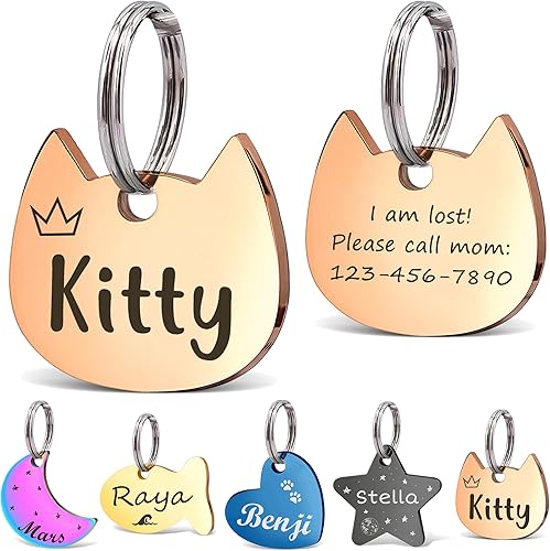 Anavia Etiquetas de identificación de perro y gato de tamaño pequeño, chapadas en color personalizado de acero inoxidable para cachorros y gatitos,