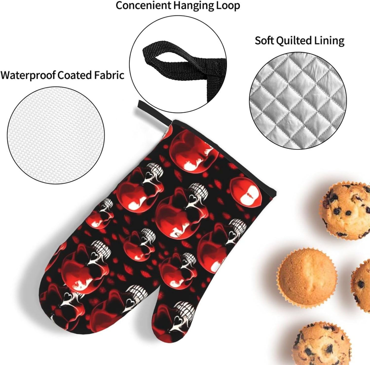 Red Skeletons Print Heat Resistant Microwave Gloves, Used for Baking, Cooking, and Fashion Kitchen Essentials