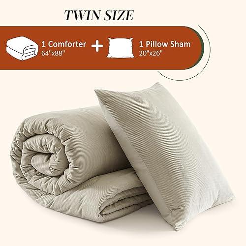Miniatura 7 de Basic Beyond Juego de edredón de pana tamaño individual, juego de edredón de pana suave, 2 piezas de pana de 64 x 88 pulgadas y funda de almohada de