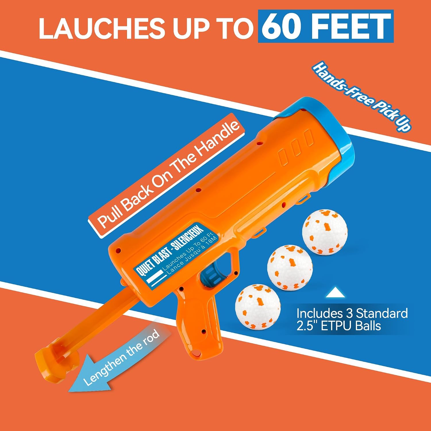 ALL FOR PAWS Dog Ball Launcher, Dog Ball Blaster with 3 ETPU Balls, Interactive Thrower for Medium to Large Dogs, Play Fetch Toy for Dogs for Outdoor Exercise