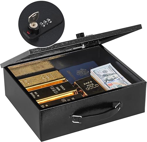 KYODOLED Caja de seguridad ignífuga para documentos, doble combinación y seguridad de bloqueo de llave con asa de transporte, caja fuerte de metal