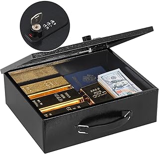 KYODOLED Feuerfeste Schlossbox für Dokumente, Doppelkombination und Schlüsselschloss mit Tragegriff, starke Metalltresor zur Aufbewahrung persönlicher Gegenstände, Dokumente, außen 33,2 x 27,9 x 10,4