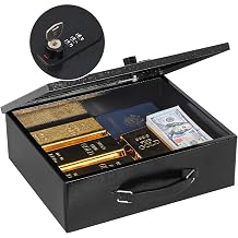 KYODOLED Fireproof Lock Box for Documents,Dual Combination and Key Lock Security Chest with Carrying Handle,Metal Strong Safe Box to Keep Personal Items,Documents, Exterior 13.2''x 11''x4.13'', Black