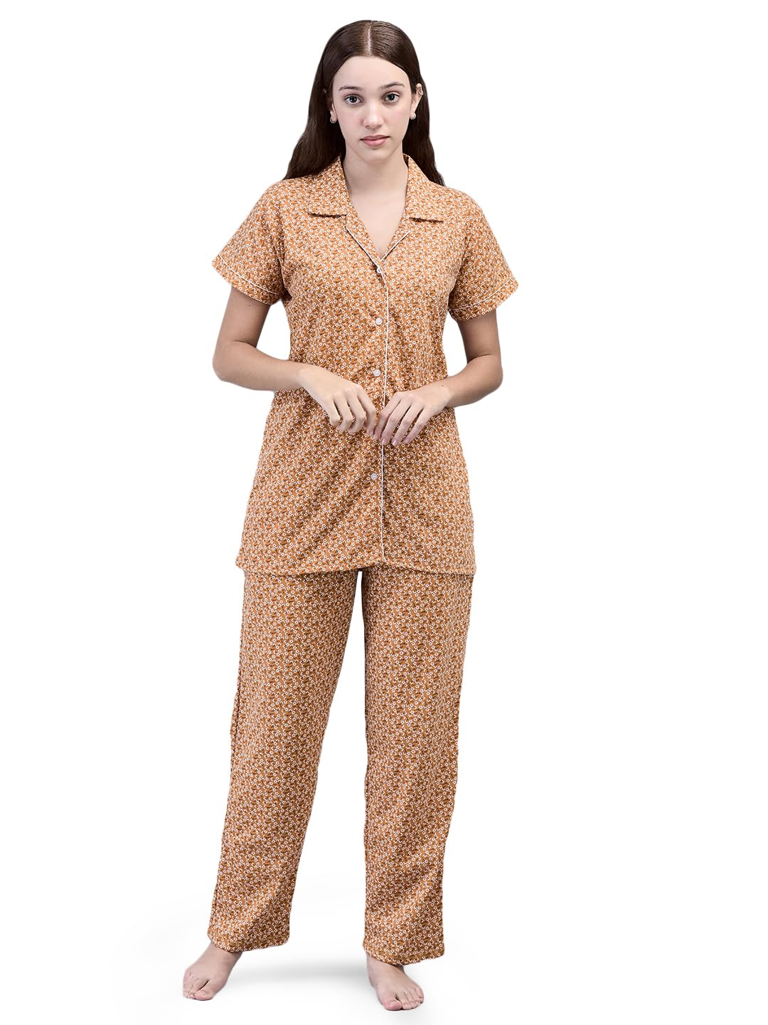 Noty® Women’s Floral Printed Poly Cotton Night Suit & Co-ords Set | Comfortable Nightwear & Loungewear | Soft Night Dress for Women