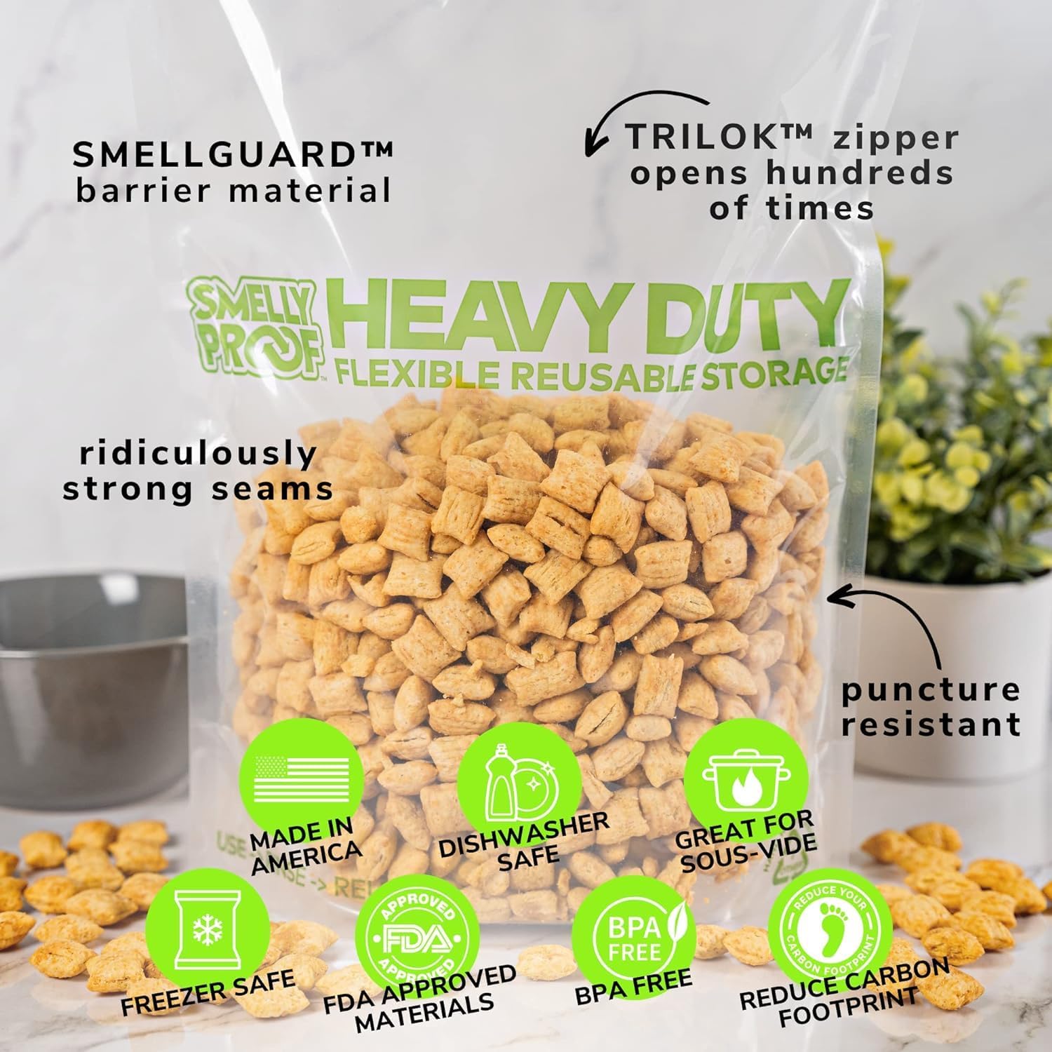 50 x HEAVY DUTY 5mils Thick Dishwasher-Safe STAND-UP Reusable Bags, US-MADE, Extra Durable Washable Reclosable Food Storage Extra Large Bags, XXL 12"x16" 2-Gallon 50-Pack