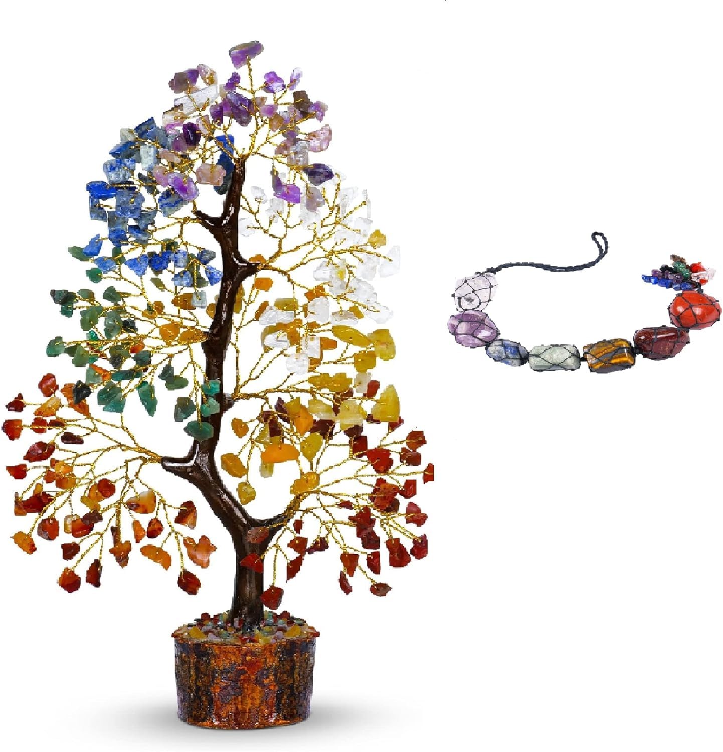 PYOR Chakra Tree, Crystal Tree, Crystal and Stones Wall Hanging Spiritual Decor - Meditation Accessories, Office Decor, Healing Crystals 10-12 inches 300 Beads
