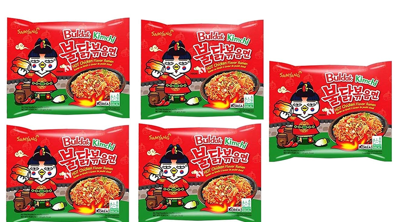 Sam Yang Buldak Kimchi Hot Chicken Flavour Ramen Instant Korean Noodles-135Gm*5Pack(Pack Of 5)(Imported)