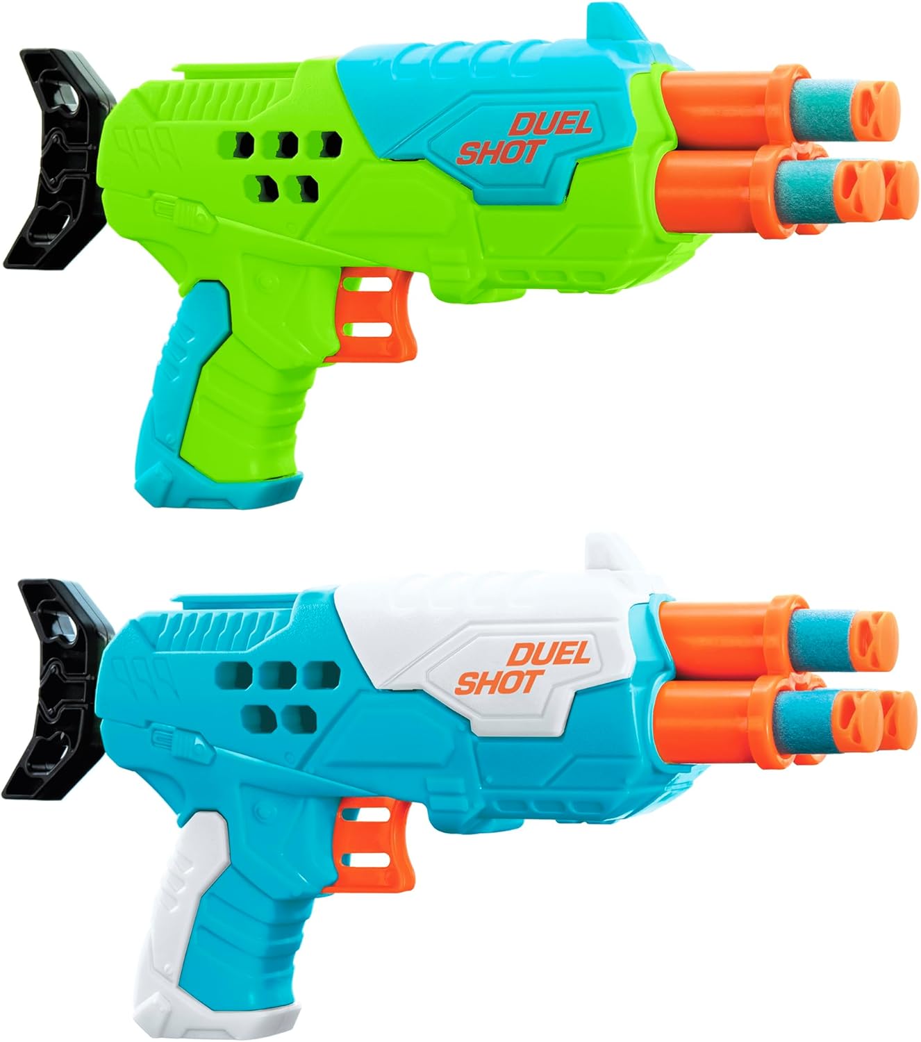 Air Warriors: Duel Shot - 2 Pack Dart Blasters, 6 Accu-Blast Darts, Auto-Advancing Barrels, Green & Blue, Shoot Up to 80ft, Kids Toy, Ages 6+