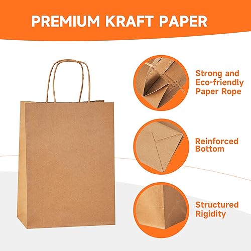 Miniatura 2 de METAPRINT Paquete de 100 bolsas pequeñas de papel marrón de 5.8 x 3.2 x 8.25 pulgadas con asas, bolsas de regalo de papel, bolsas de papel kraft