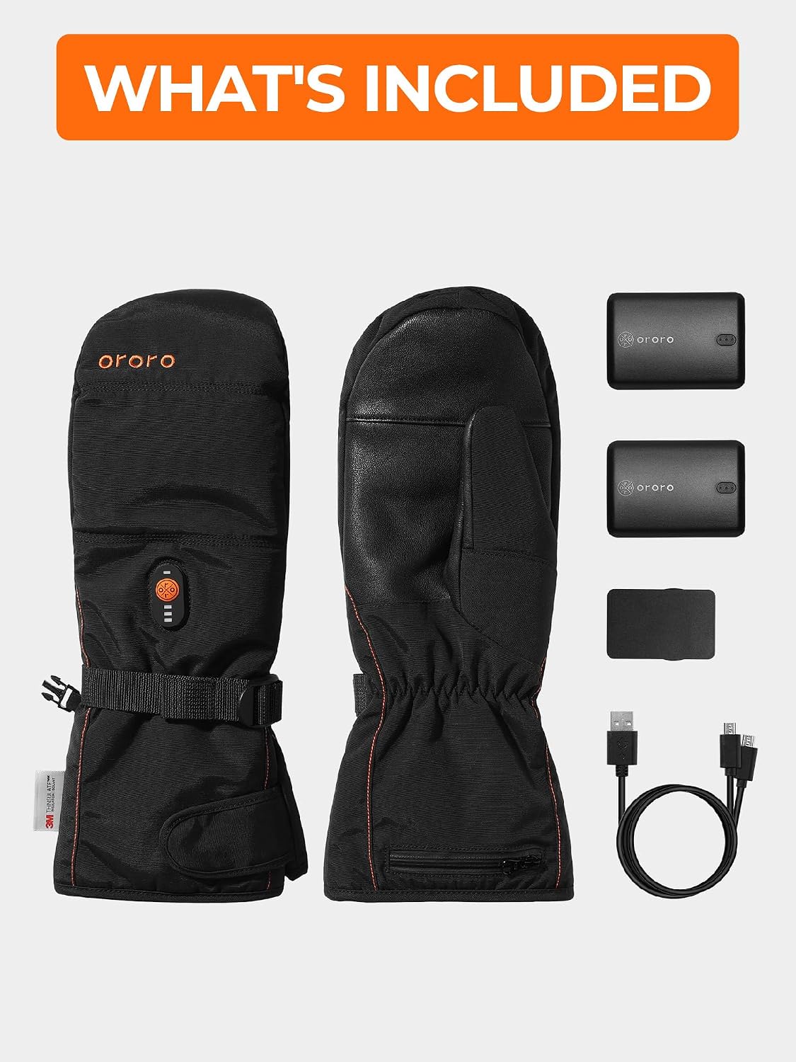 ORORO Heated Mittens for Women and Men, Rechargeable Heated Gloves for Skiing Arthritic Hands (Charger Not Included)