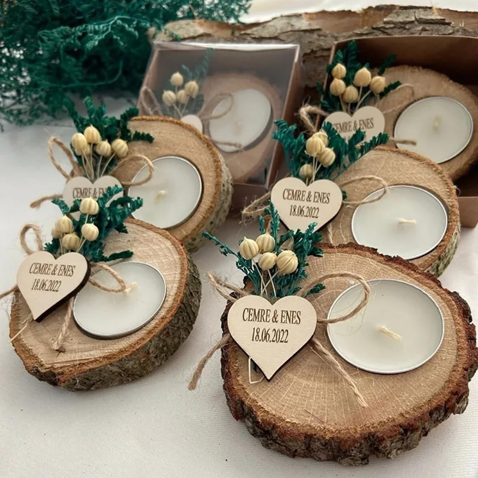 Bougie Personnalisée Mariage,Cadeau D'invités,Bois Supports Pour Bougies Chauffe-plat,Pour Mariage,Fiançailles, Future Mariée,Baptême, Baby Shower, Cadeau Fait à La Main (20pcs)
