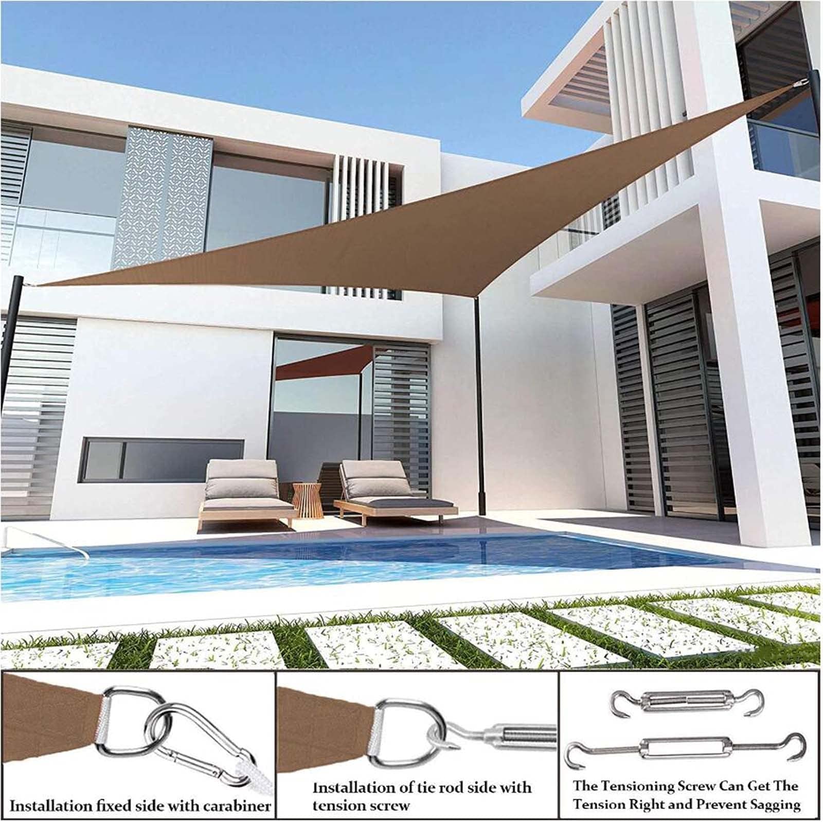 Vela parasole triangolare giardino per esterni con kit fissaggio, protezione UV al 98% con sistema aggancio (Colore: Marrone, Dimensioni: 4,5x4,5x4,5 m)