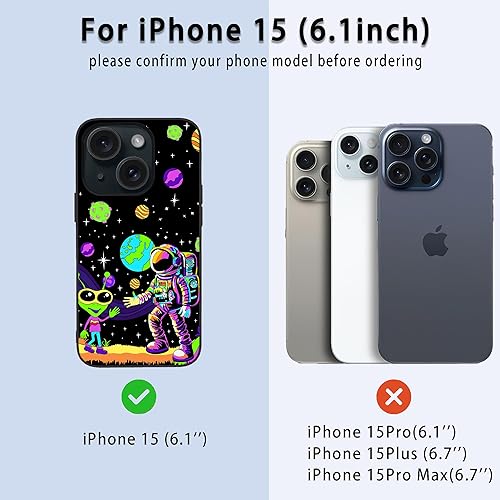 Miniatura 3 de Losthll Funda compatible con iPhone 15, funda de teléfono hippie de astronauta y alienígena, goma de silicona líquida suave a prueba de golpes,