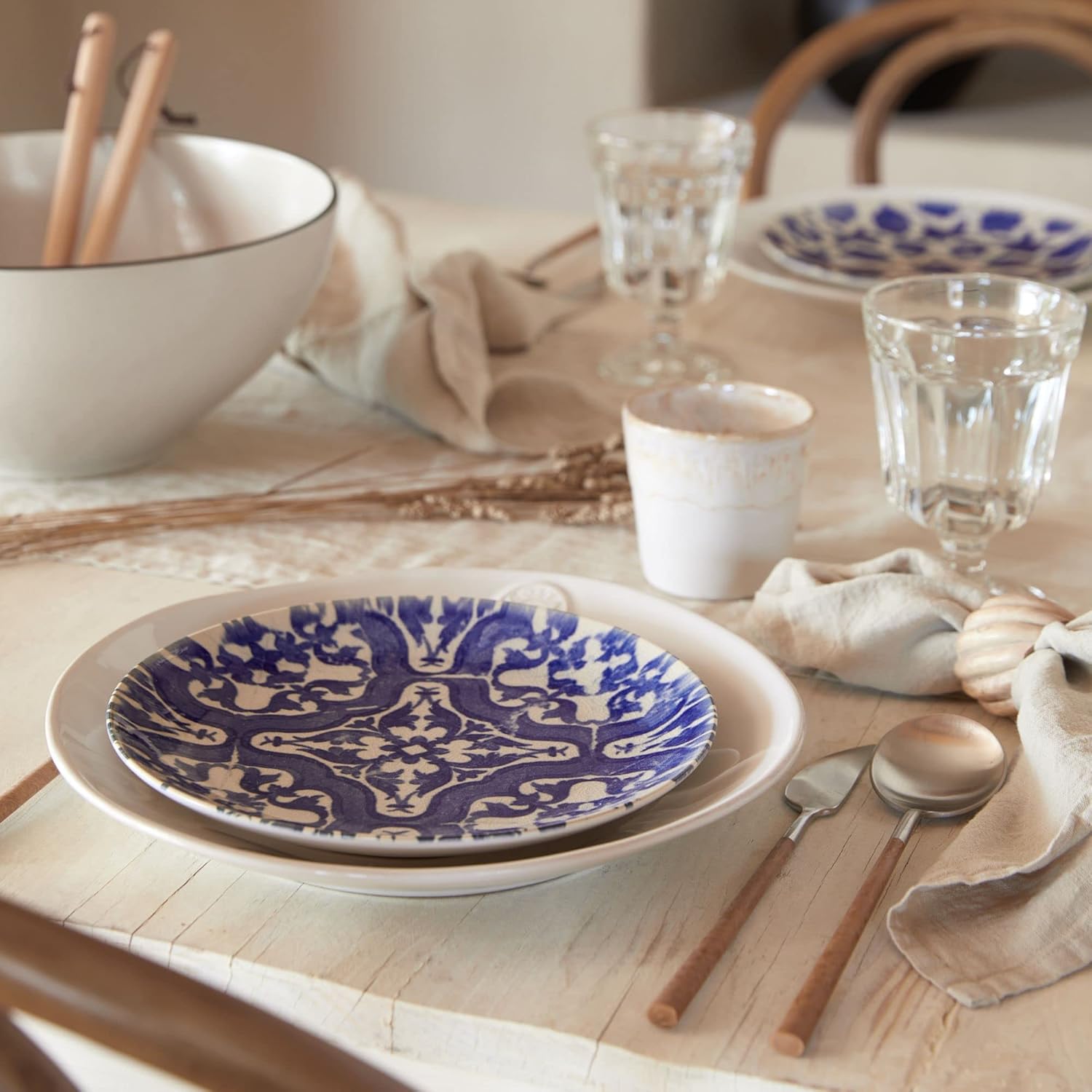 Costa Nova Set of 4 Ceramic Stoneware 8'' Salad Dessert Plates - Elements Collection, Algarve | Microwave & Dishwasher Safe Dinnerware | Food Safe Glazing | Restaurant Quality Tableware