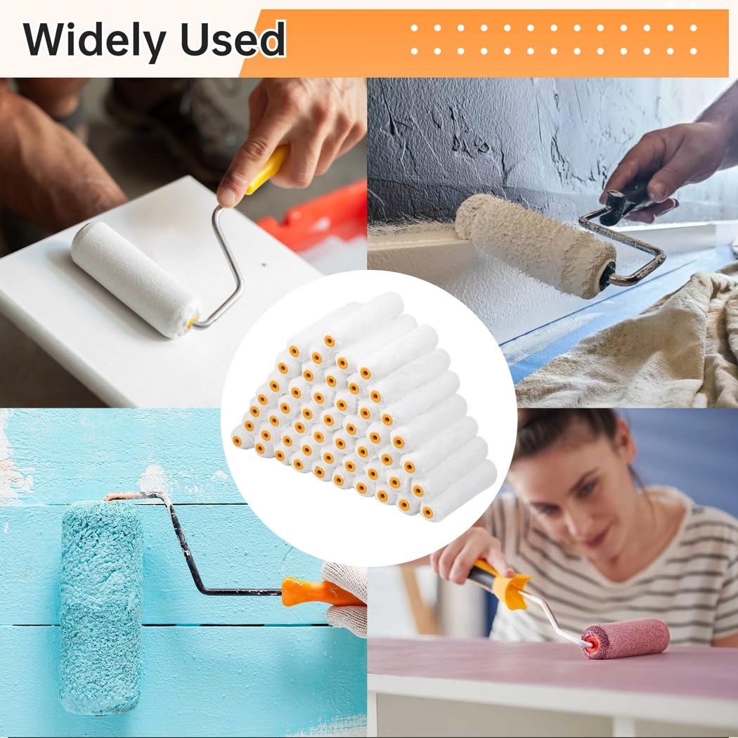 50 coperture per rullo da pittura, set di mini rulli da 16 cm per l'applicazione di vernice, parete soffitto casa pittura fornitura
