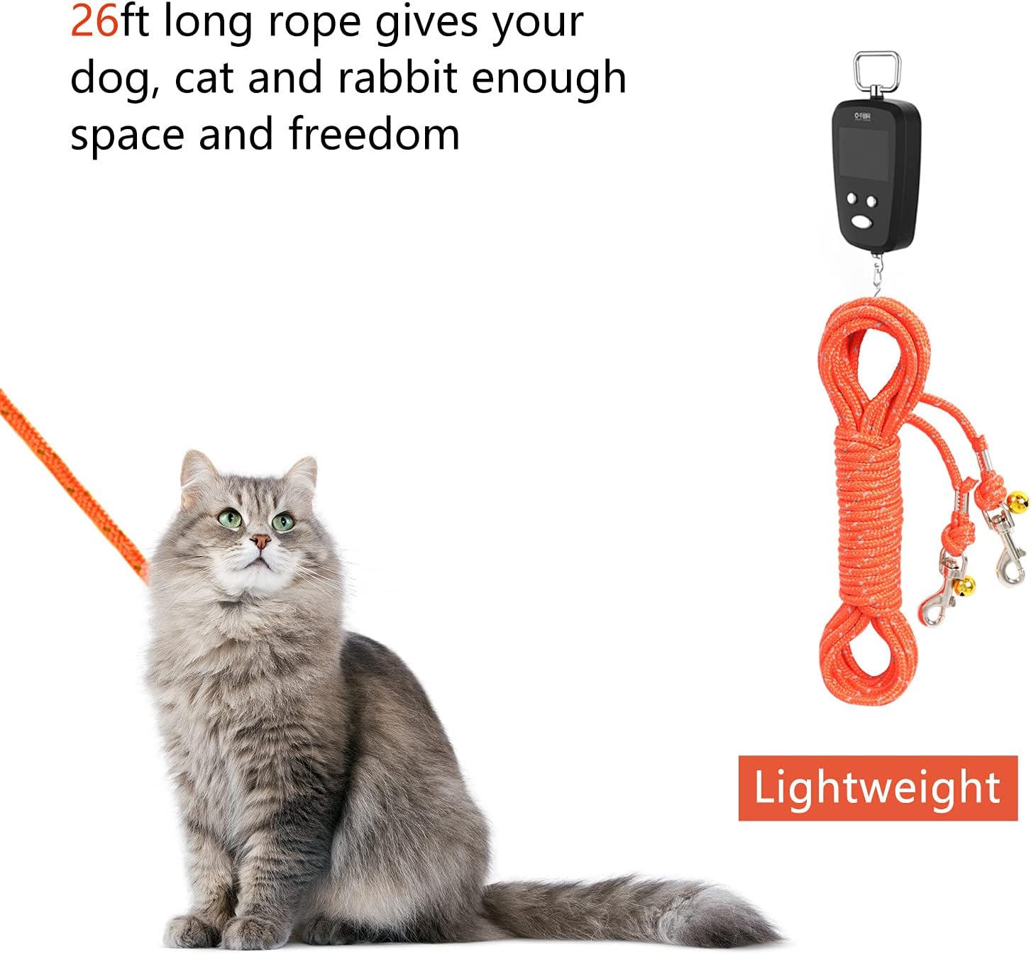 Cat Cable Out Leash 26-feet Escape Proof Walking Leads Long Durable Reflective Extender Training Control Play Yard Backyard Outdoor for Puppy, Kitten, Rabbits and Small Animals, Orange : Pet Supplies