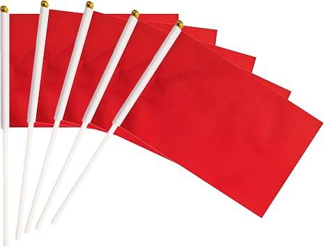 25 Pack Red Stick Flags,Hand Held Small Mini DIY Solid Flag On Stick,8.2x5.5 Inch Outdoor Decoration,Party Decorations,Supplies for Parades, Festival Events Celebration