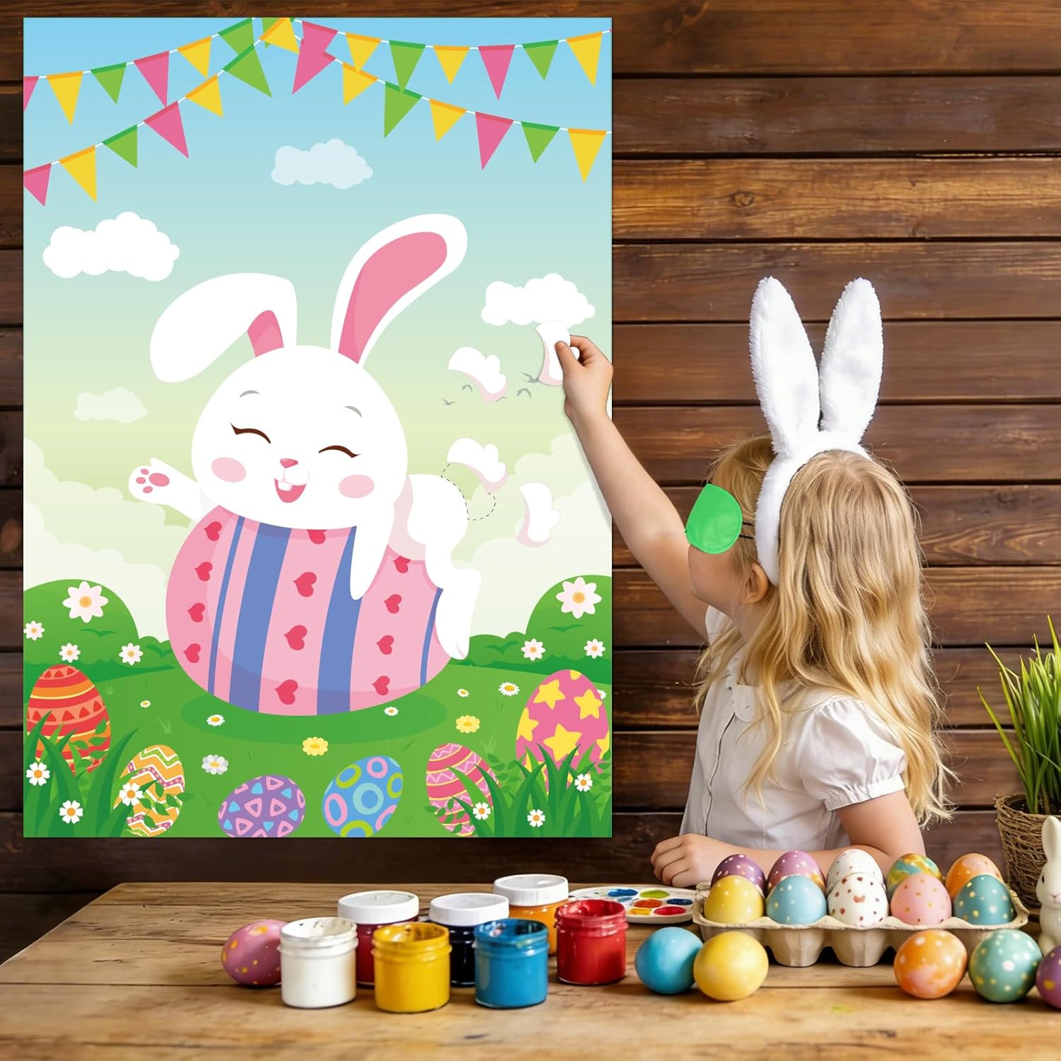 Pin the Tail on the Bunny Game Easter Party Games Large Easter Bunny Party Games Poster with 48 Tail Stickers for Holiday Party Decoration Birthday Party Decoration Carnival