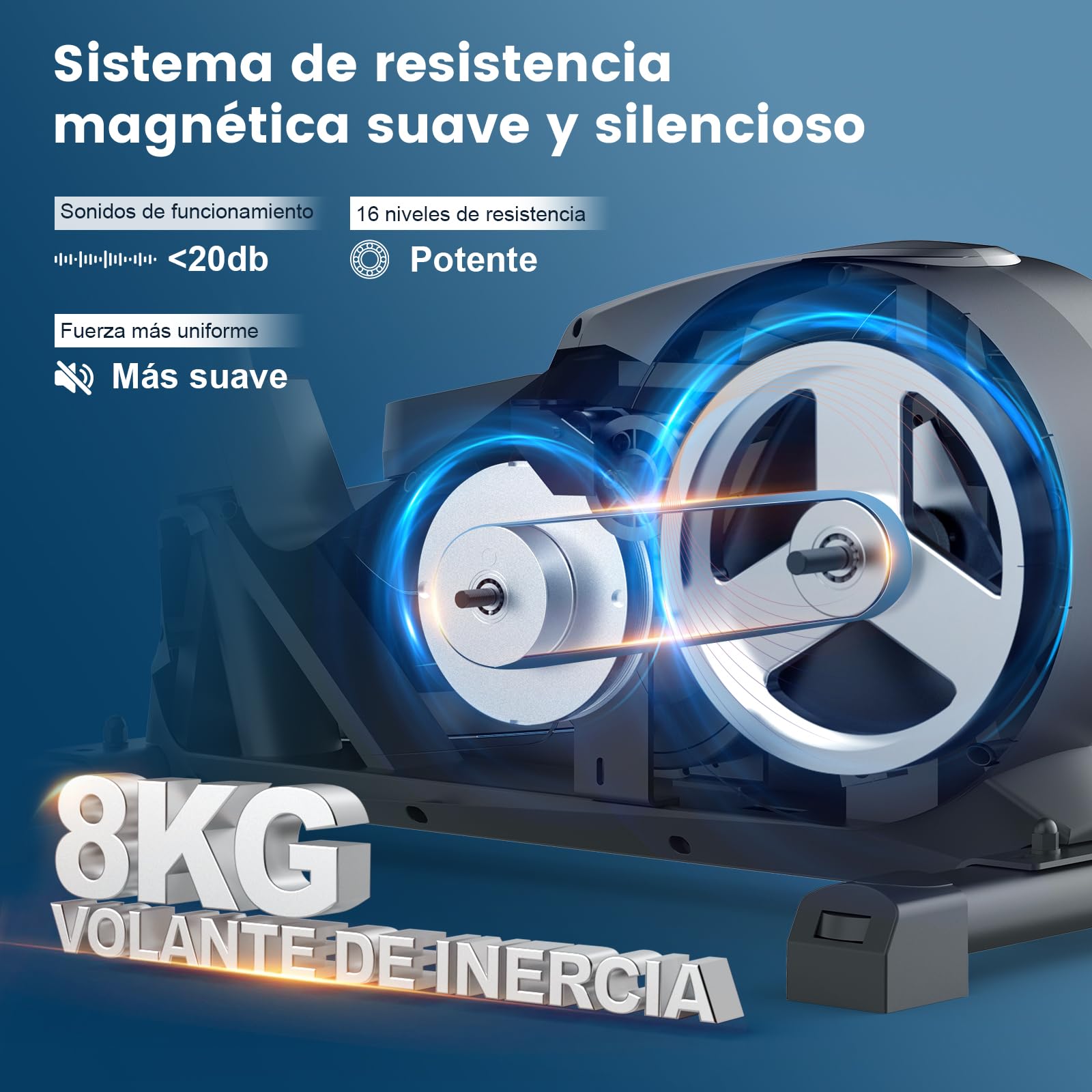 Neezee Eliptica para Casa, Elíptica Ultrasilenciosa con 16 Niveles de Resistencia, Volante de 8 kg, Zancada de 16,5 Pulgadas, Pantalla LCD Multifunción, Sensores de Pulso, Soporta hasta 150kg