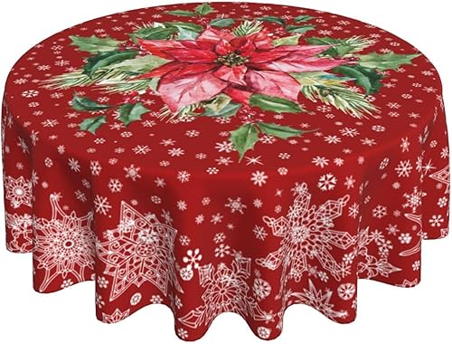 mutakin Mantel redondo de flores de Navidad de 60 pulgadas, lavable, reutilizable, decoración de mesa para fiesta de cocina