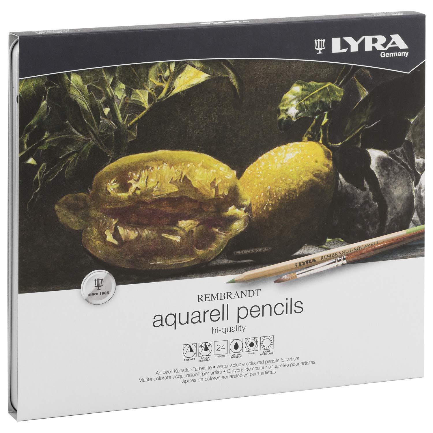 Metal Case with 2011240 Rembrandt Watercolour Pencils, Assorted Colours - 24 Aquarellstifte