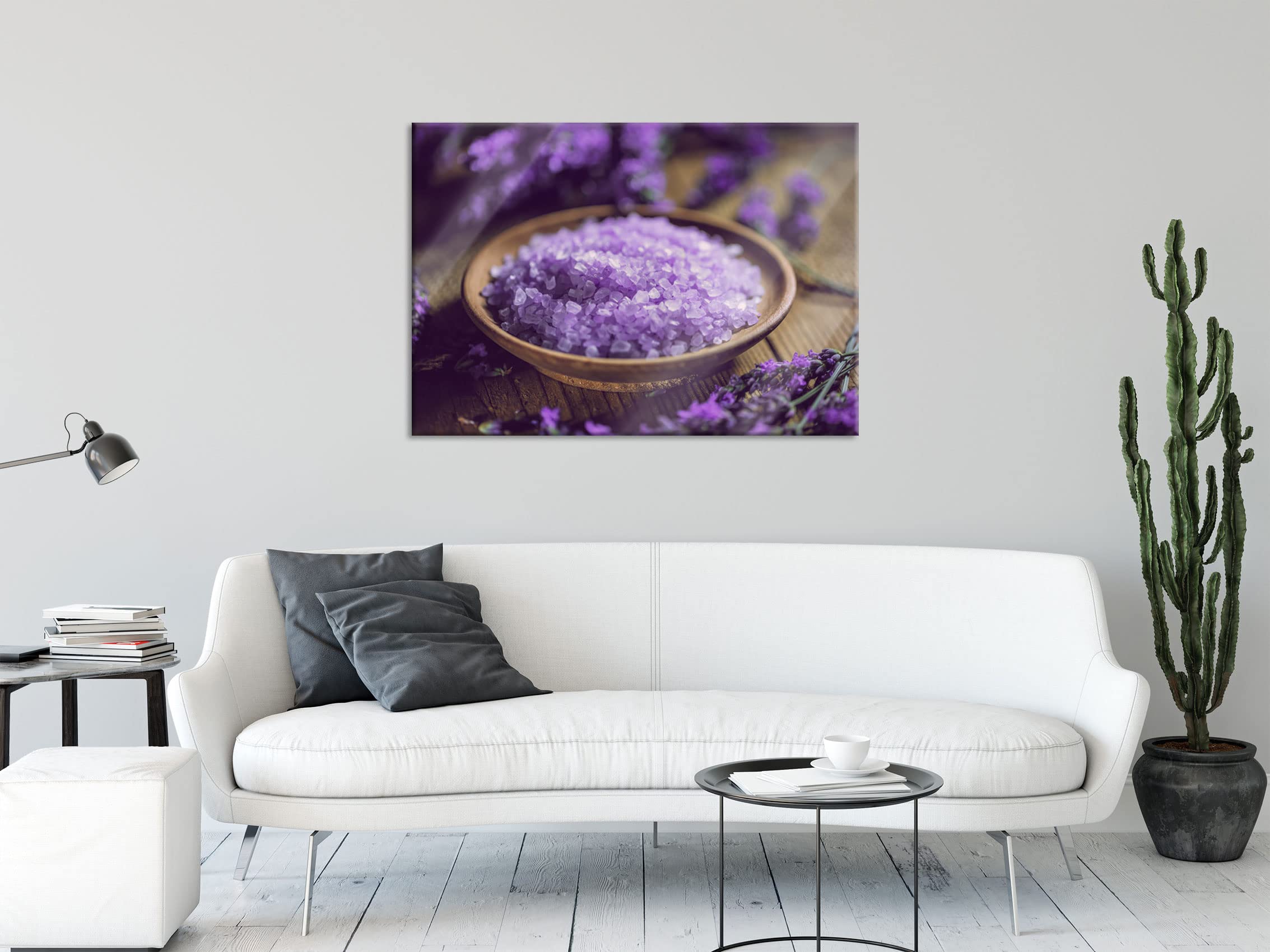 Pixxprint Glasbild, Wandbild aus Echtglas, Badesalz auf Holzuntergrund, 80x60 cm, inkl. Aufhängung und Abstandshalter
