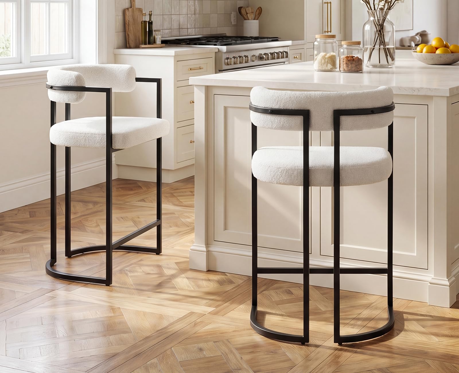 chairus Lot de 2 Tabourets de Bar Chaises Bar en Fausse Fourrure Chaises Hautes Cuisine avec Repose-Pieds en Métal (Blanc)
