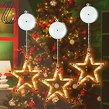3 Stück LED Sterne Weihnachtsdeko, 10 LED Weihnachtsbeleuchtung Fenster Sterne mit Saugnäpfe, Warmweiß Fensterdeko Lichterkette Batterie mit Timer für Weihnachten Deko, Schlafzimmer Hochzeit Party