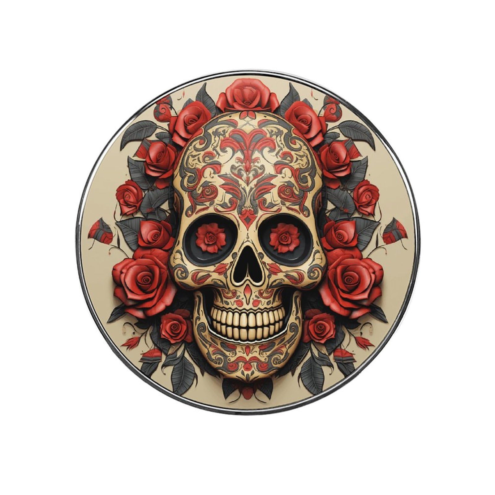Refrigerator Magnet Red Rose Sugar Skull Printing Fridge Magnet Alloy Material,Fun Personalized Refrigerator Sticker Round Decorative Magnet for Whiteboard Kitchen Locker