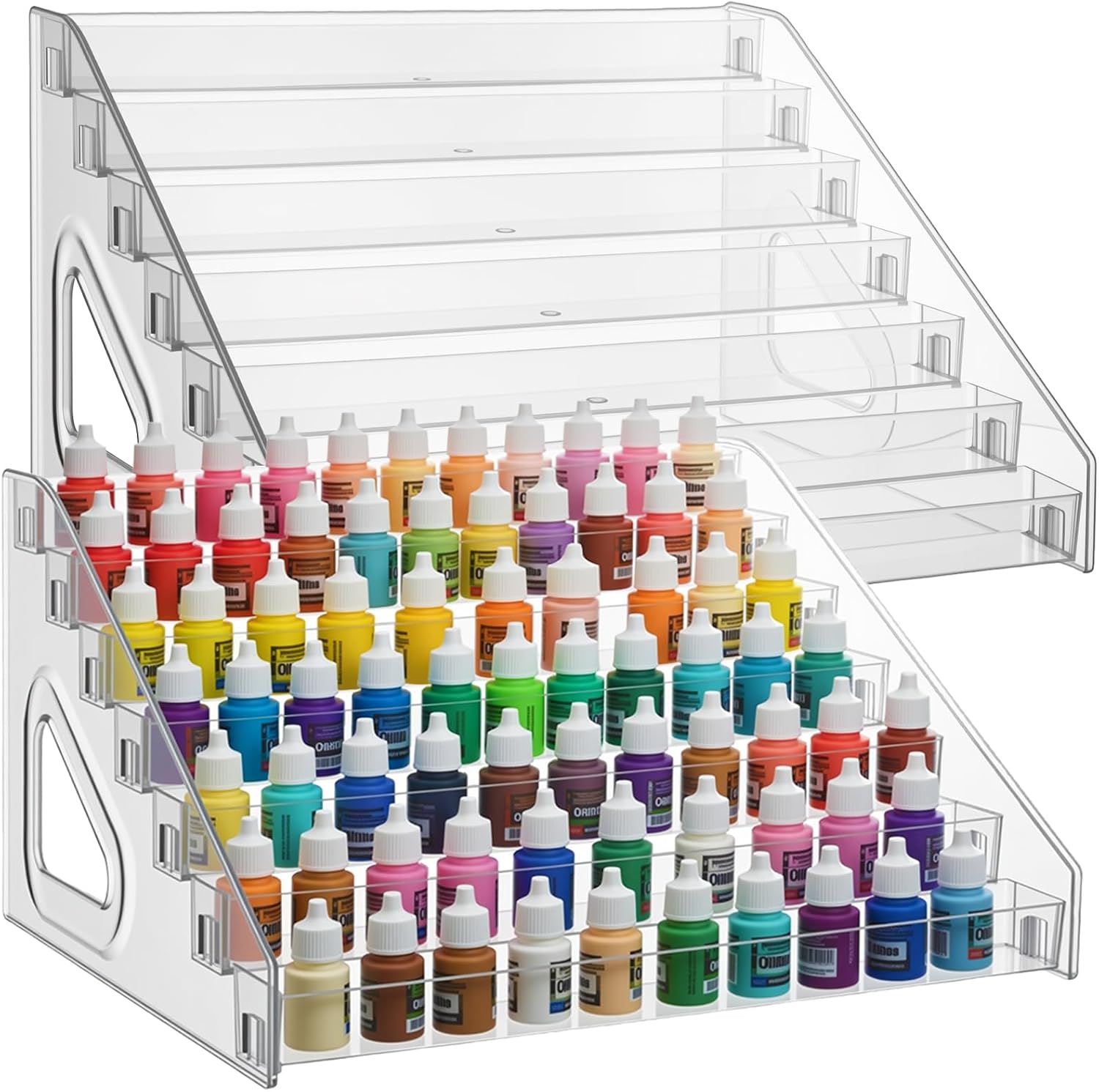 AceOrbit 2 Pack Clear Paint Organizer 7 Layers Acrylic Paint Organizer 12.2 x 11.6 x 7.3 Inches Storage Rack Craft Rack Miniature Holder for Bottles
