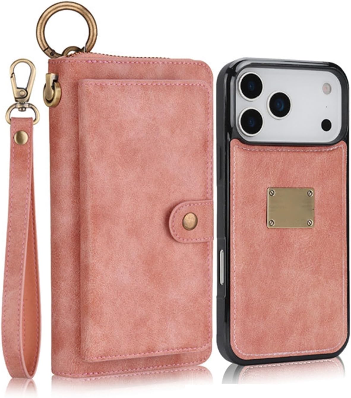 Wallet Case for iPhone 17/17 Air/17 Pro/17 Pro Max, Large Capacity Zipper Card Slots, Detachable Magnetic Flip Leather Cover with Wrist Strap(Red,17 Air)