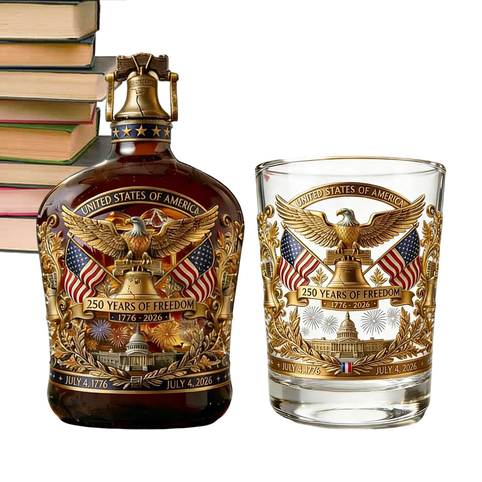 Botella de whisky patriótica de 350ml con vasos: el regalo de colección ideal para el 4 de julio