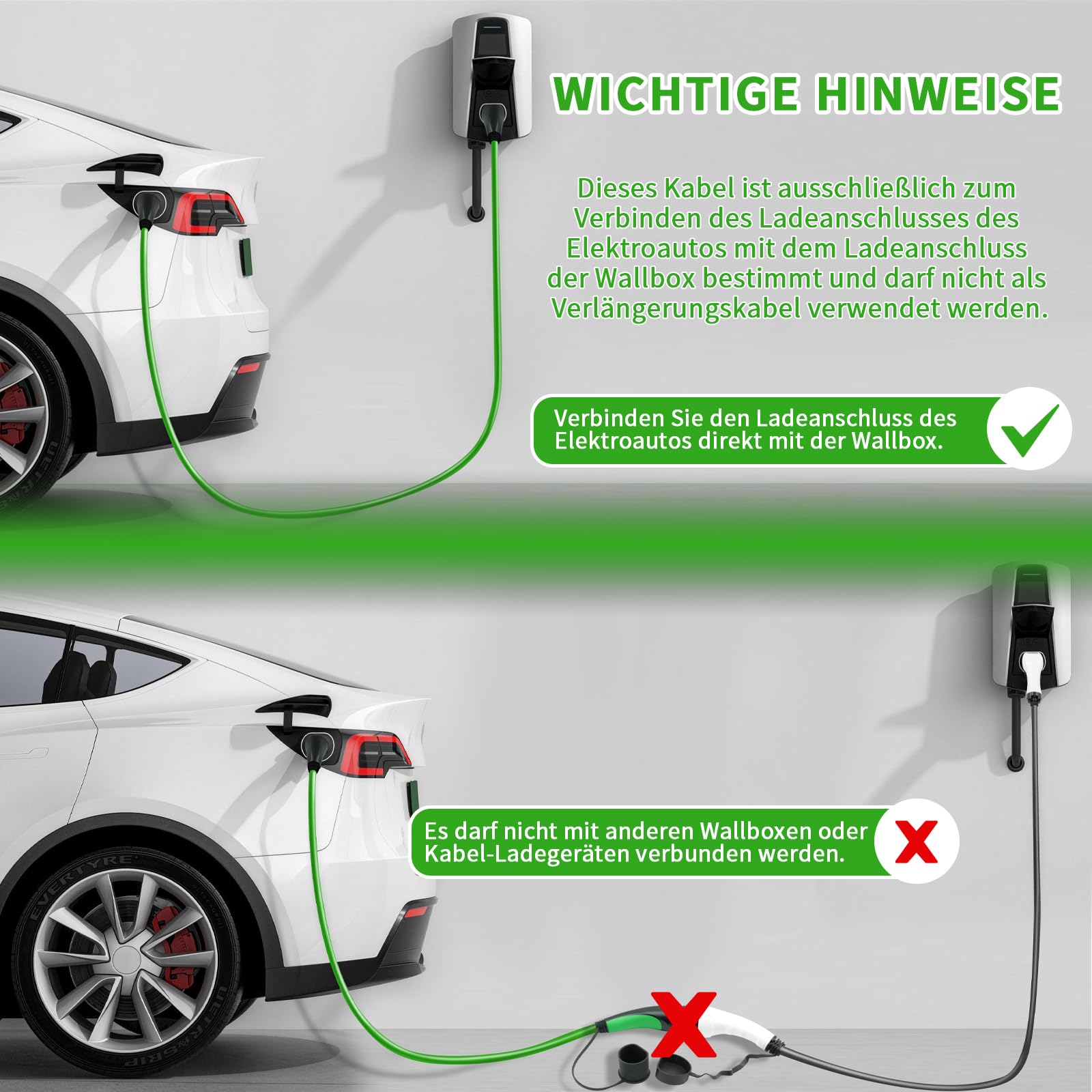 Typ 2 Ladekabel 7,4 kW [32A 1-phasig 5 m Modus 3 IEC 62196-2 ] Elektroauto Ladekabel mit Aufbewahrungstasche & Regenschutzhülle, passend für Wallbox & öffentliche Ladestation,(Grün)