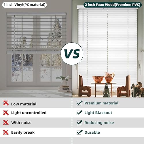 Miniatura 6 de Persianas de madera sintética de 2 pulgadas, persianas personalizadas para ventanas, elegantes persianas sin cordones para ventana de montaje