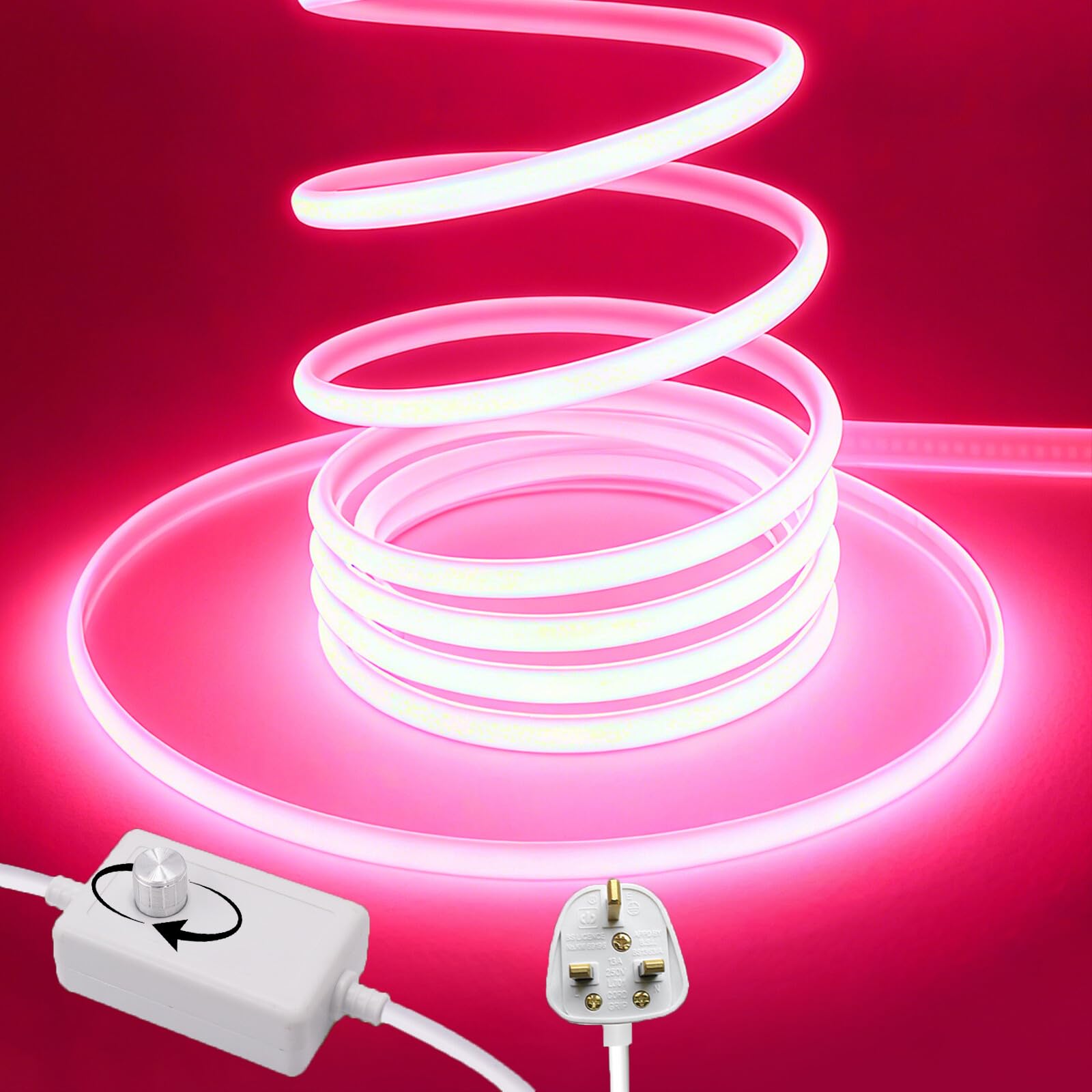 Wisada 220V Dimmable COB LED Neon Light Strip [16m, Pink], IP65 Waterproof Flexible，288 LEDs/m Cuttable FCOB LED Rope Light, DIY Design, Home Store Decorative Light Strip