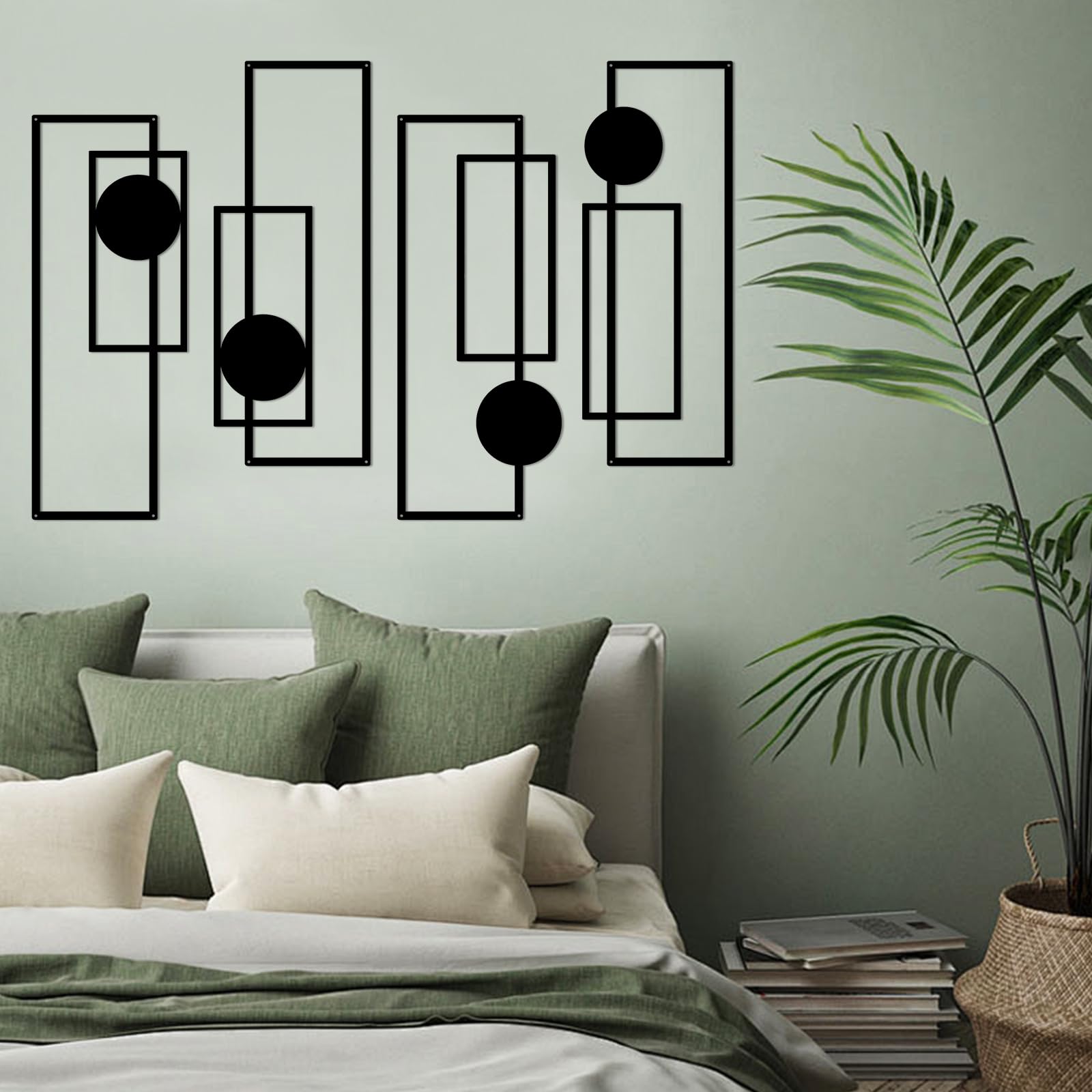 YiYa 4 Piezas Decoración de pared de metal Decoración de pared geométrica de metal Decoración de pared minimalista de negro Para el dormitorio de la sala de estar en el hogar (Geométrico)