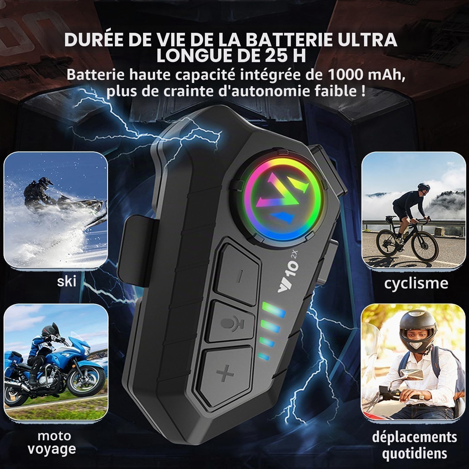 Lot de 2 casques de moto Bluetooth avec micro - Casque étanche sans fil avec suppression du bruit - Système de communication Bluetooth