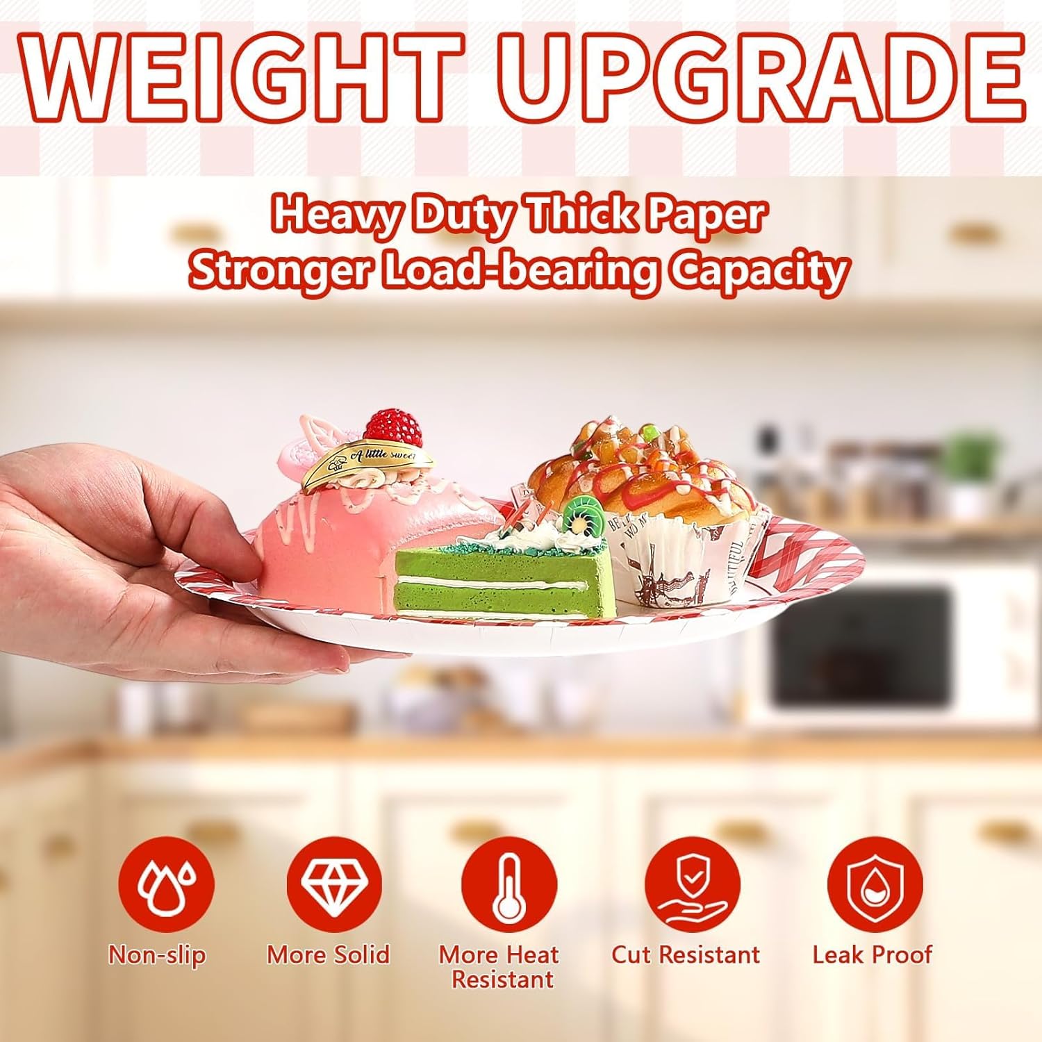 50Pcs Red and White Gingham Paper Plates 9" Red Gingham Checkered Plaid Dessert Plates Disposable Valentine's Day Party Supplies for Valentine's Day Picnic BBQ Baby Shower Birthday Party Decorations - Image 4