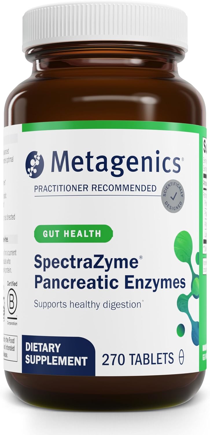 Metagenics SpectraZyme Pancreatic Enzymes - Digestive Enzyme Complex for Protein, Fat & Carb Breakdown - Supports Digestion, Gas Relief & Gut Health* - Non-GMO, Gluten-Free - 90 Tablets
