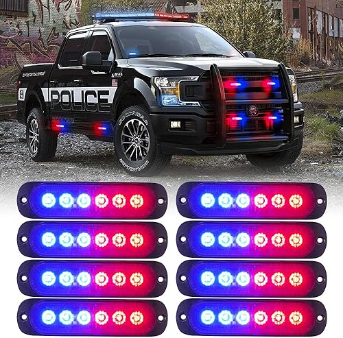 Xprite 8 luces LED estroboscópicas de emergencia, rojo y azul, 12 luces LED estroboscópicas intermitentes de montaje en superficie, función de