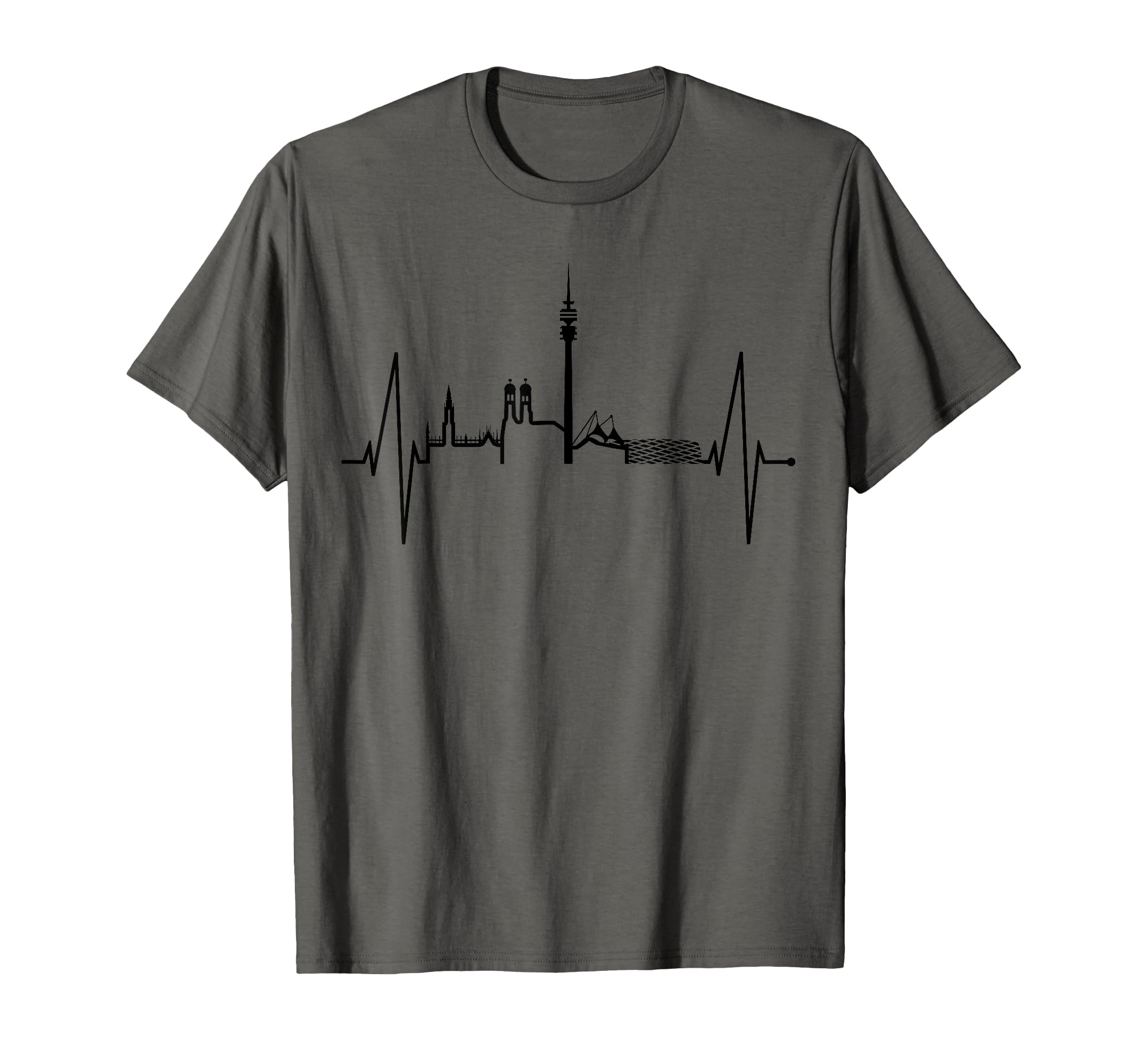 Munich Skyline Heartbeat Germany I Love München T-Shirt, Black