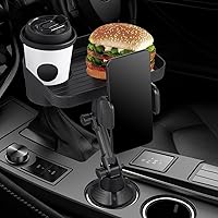 Vista 2 de Bandeja portavasos, bandejas para automóvil para comer, bandeja giratoria ajustable 3 en 1 para alimentos, soporte universal para vasos de vehículo