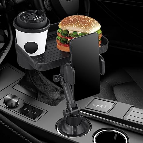 Miniatura 2 de Bandeja portavasos, bandejas para automóvil para comer, bandeja giratoria ajustable 3 en 1 para alimentos, soporte universal para vasos de vehículo,