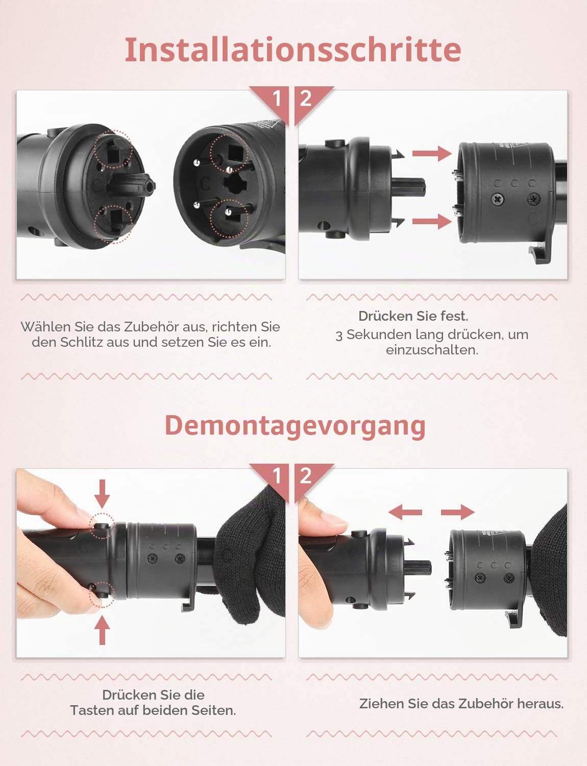 LOETAD Lockenstab, 6-in-1, LCD-Display, Temperatur einstellbar 80 °C – 230 °C, Set 9 – 32 mm, Turmalin und Keramik