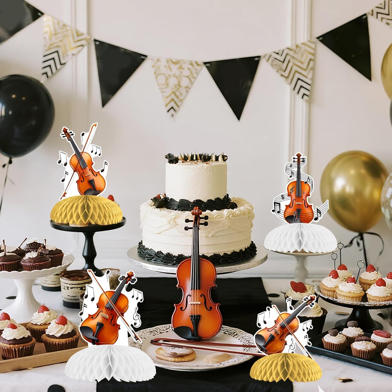 Funmemoir 8PCS Violin Honeycomb Centerpieces - Musical Instrument Theme Party Decorations, Music Note Table Decor for Birthday Party Baby Shower Celebrations