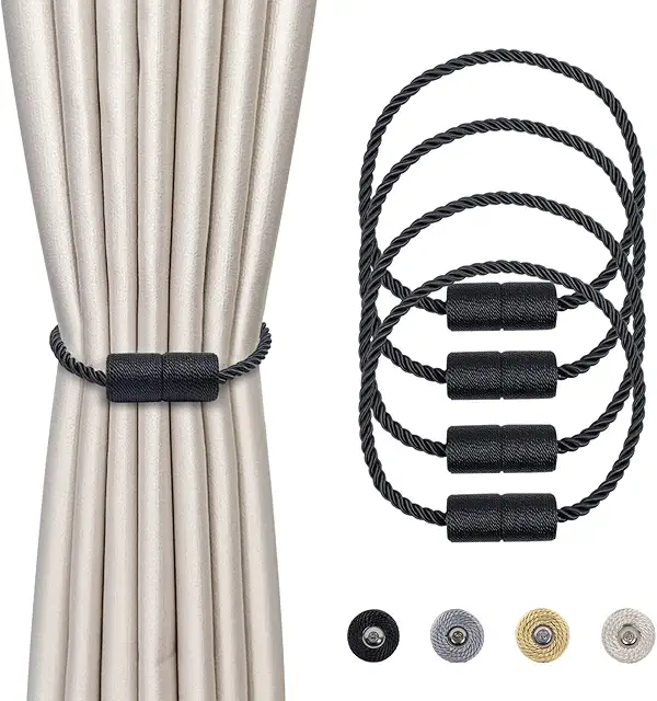 Dalababa 4-Piece Magnetic Curtain Tiebacks - 16.3" Braided Rope Holdbacks for Window Decoration