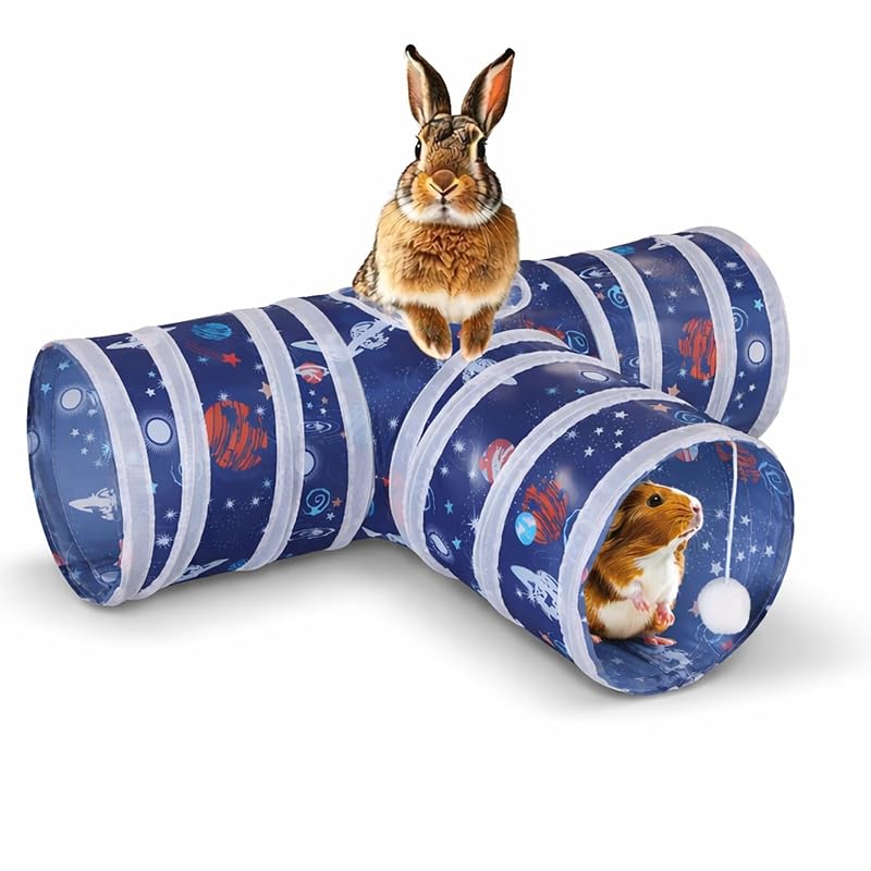 Túnel para Coelhos HERCOCCI Dobrável com 3 Vias, Bola Suspensa e Papel Sonoro, Azul