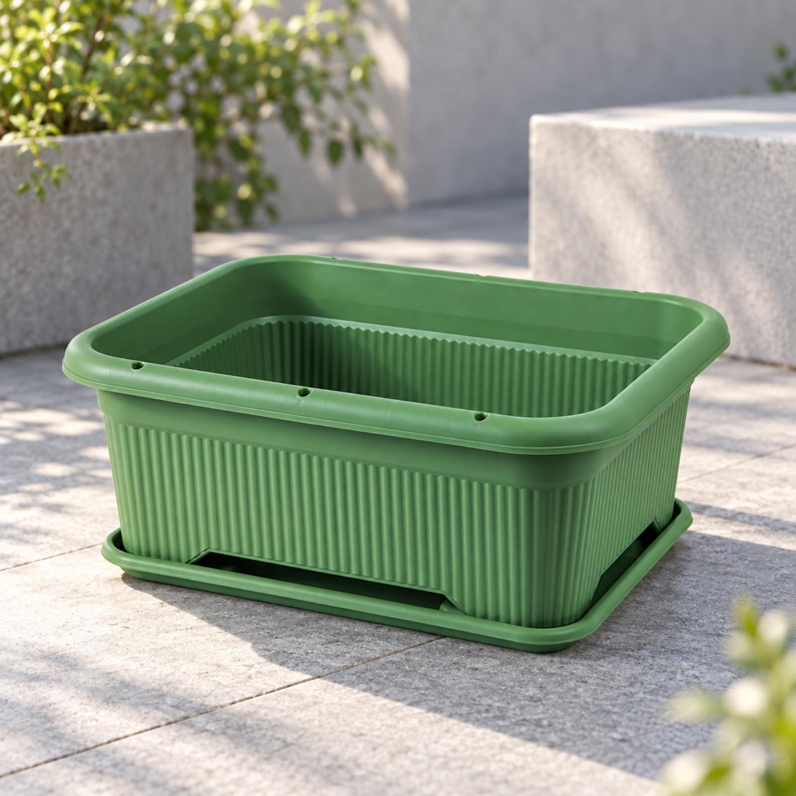 Fioriera in Resina con Sottovaso Resistente Fioriera Rettangolare in HDPE da Esterno Vaso Rettangolare Plastica per Balcone, Terrazza, Crema